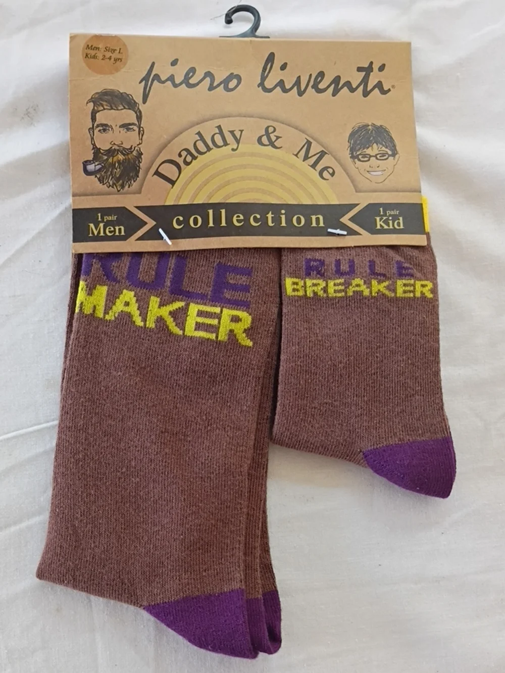 NWT Piero Liventi Daddy & Me Brown 'Rule Breaker And Rule Breaker Socks Set